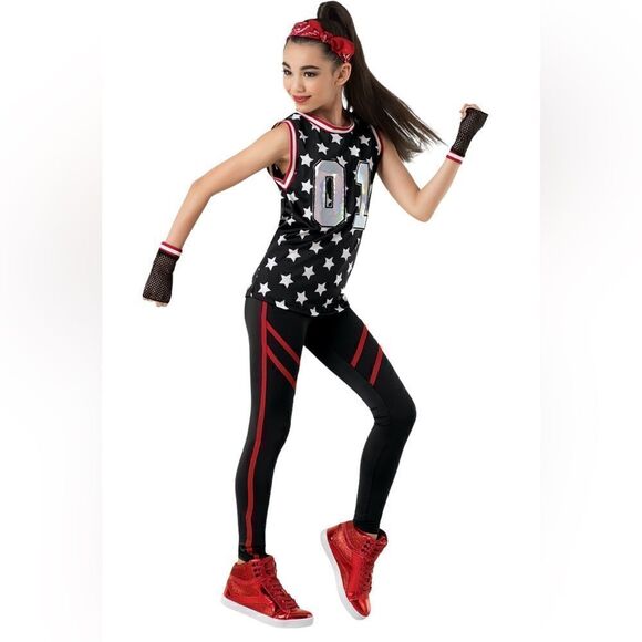 Dance Costume Woman's Size Medium Adult Weissman Black Red Stars Hip Hop Pageant - Picture 1 of 15